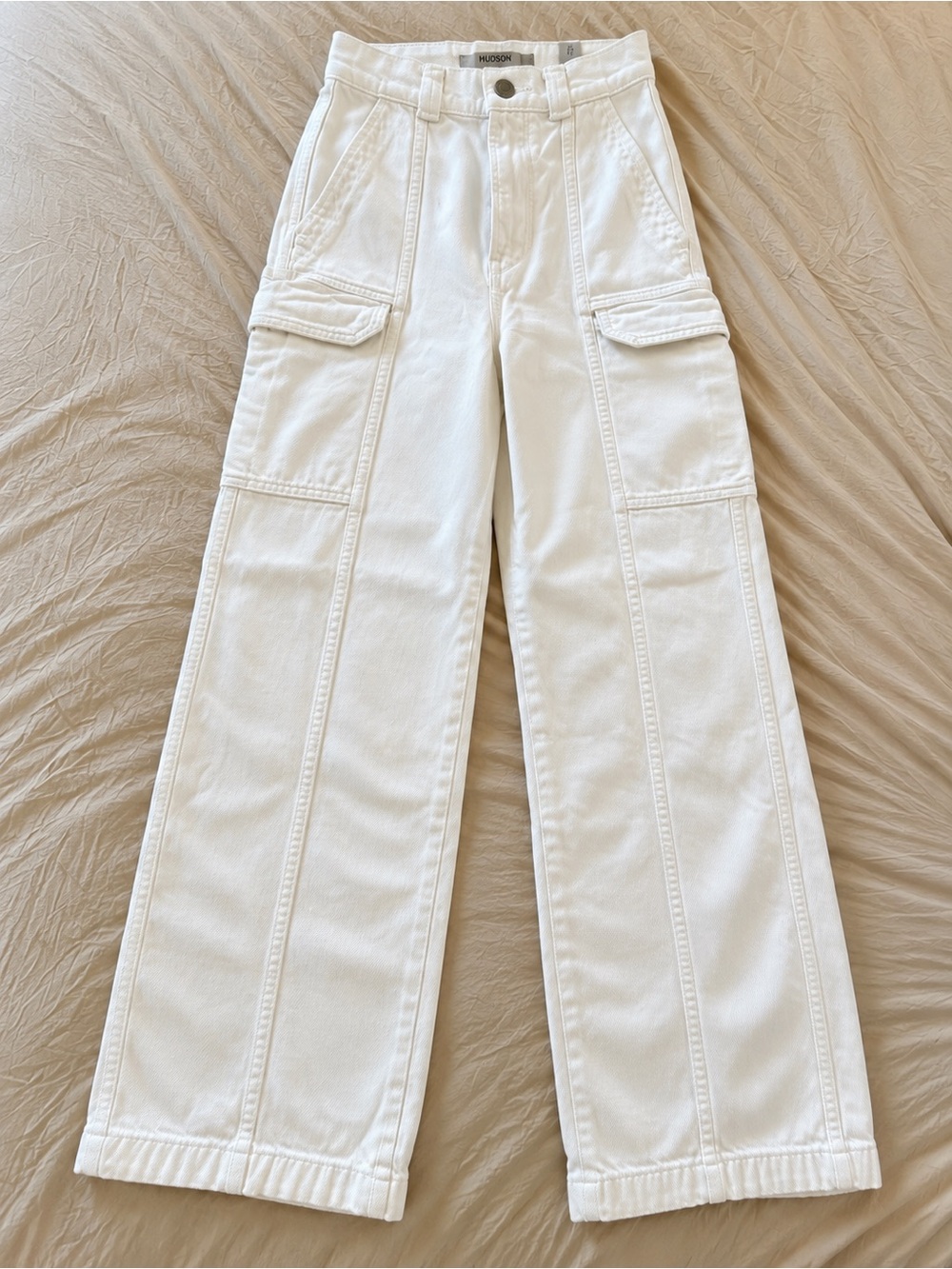Hudson White High Rise Wide Leg Cargo Jeans